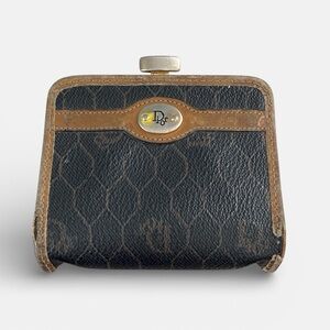 Christian Dior Vintage Leather Honeycomb Monogram Coin Pouch Wallet